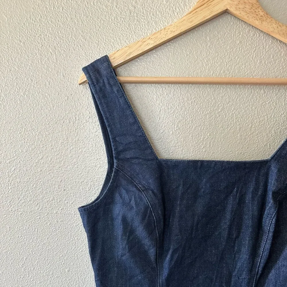 J Crew Denim Midi Tank Sheath Dress Dark Wash Size 6